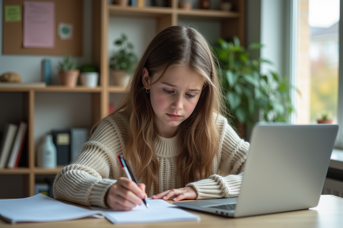 Adolescente travaillant sur ses devoirs à la maison