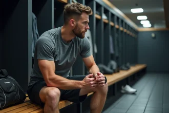 Jeune athlète assis dans une salle de sport moderne