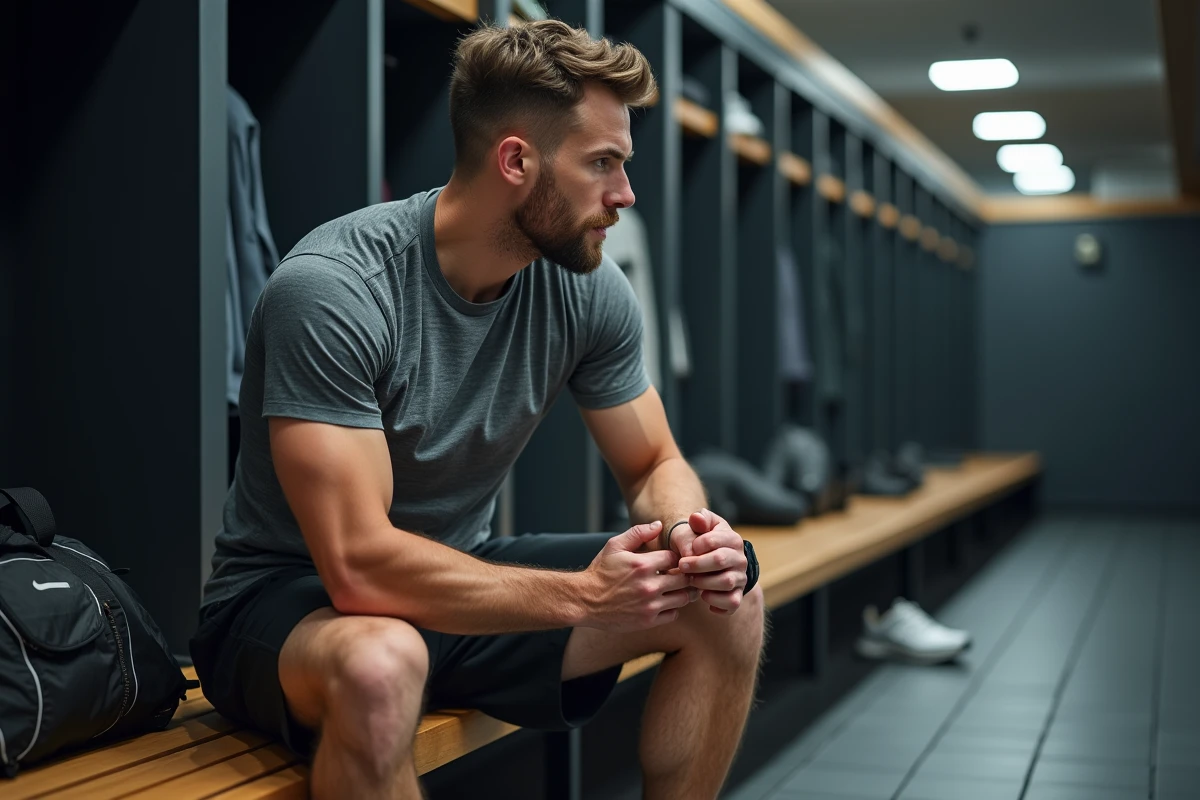 Jeune athlète assis dans une salle de sport moderne