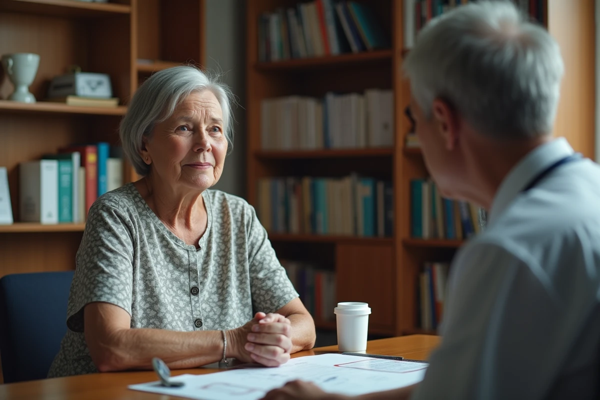 Consultation médicale pour le suivi d'une microalbuminurie chez une patiente âgée