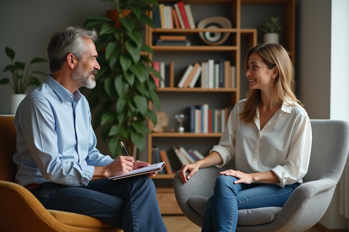 Femme et coach en discussion dans un bureau chaleureux