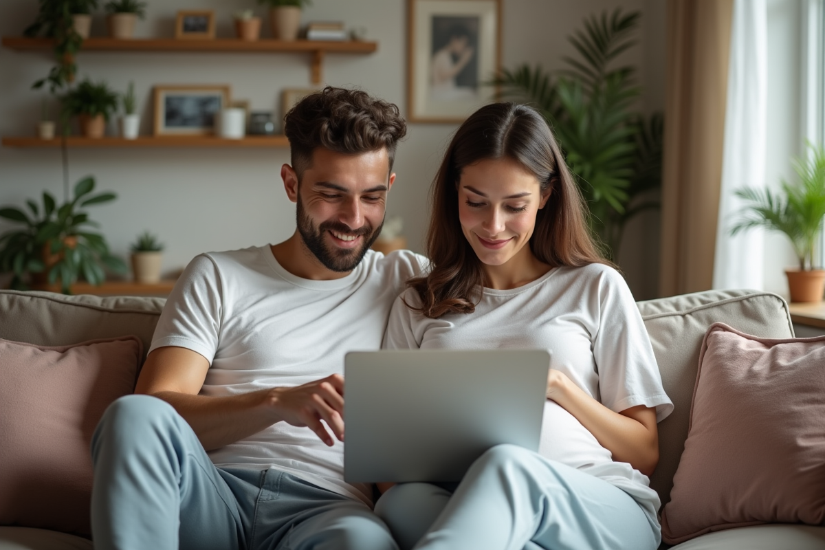 Jeune couple préparant la naissance à la maison