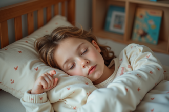 Jeune enfant endormi paisiblement dans son lit