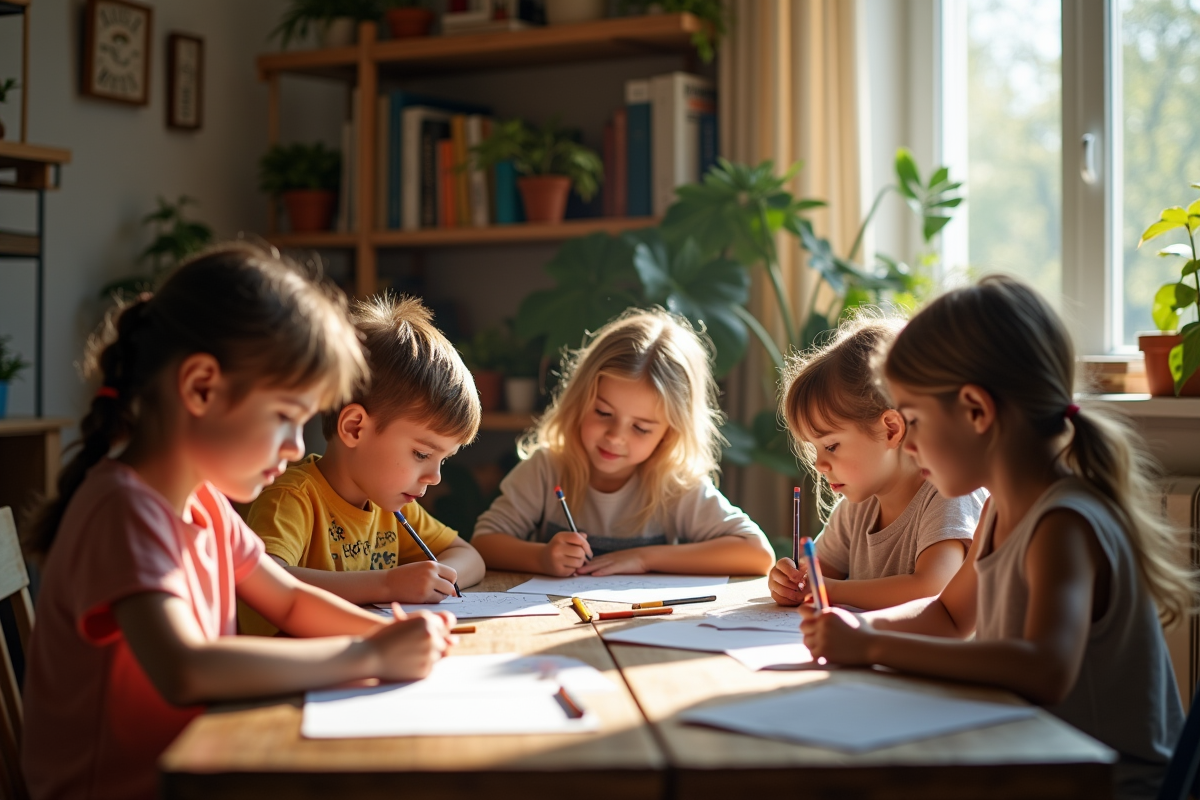 Enfants dessinant autour d