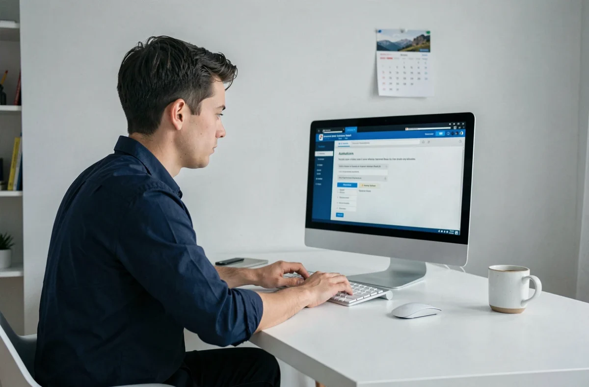 Étudiant consultant les étapes de connexion à Cristolink UPEC sur un ordinateur de bureau à la maison