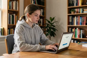 Étudiante connectée à l'ENT Cristolink UPEC depuis son domicile sur un ordinateur portable
