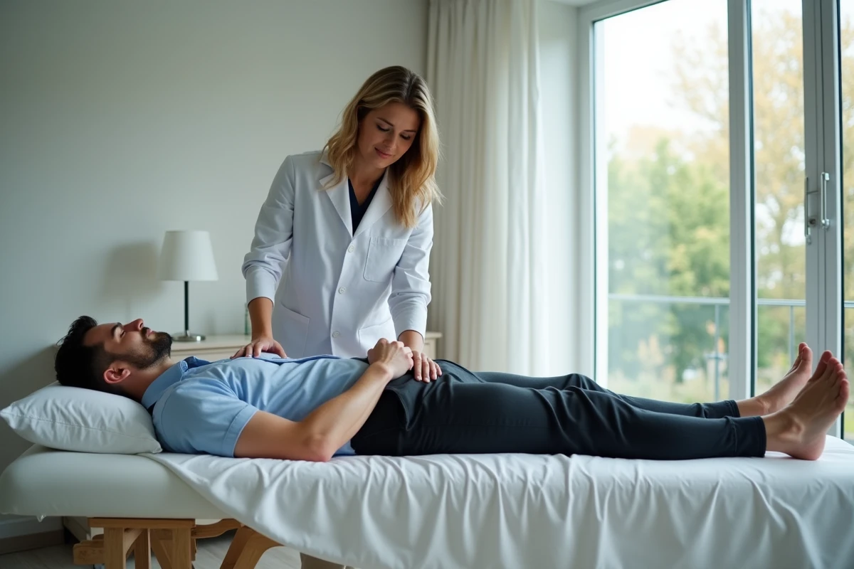 Homme en examen osteopathique dans un cabinet moderne
