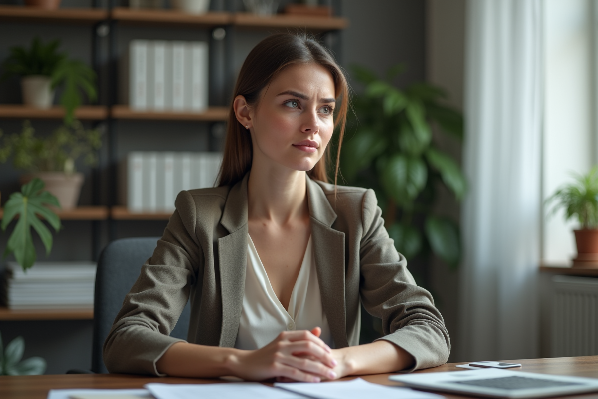 Jeune femme au bureau ressentant une tension face à un email stressant