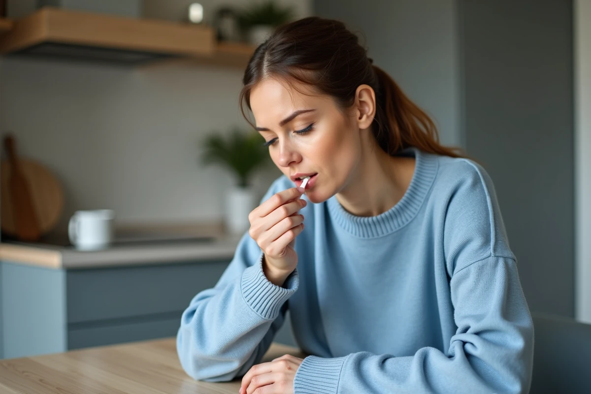 Femme concentrée se nettoyant la lèvre avec un coton