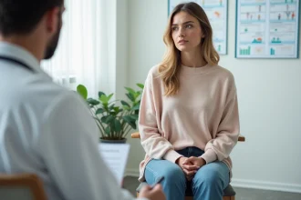 Jeune femme en consultation médicale dans un cabinet moderne