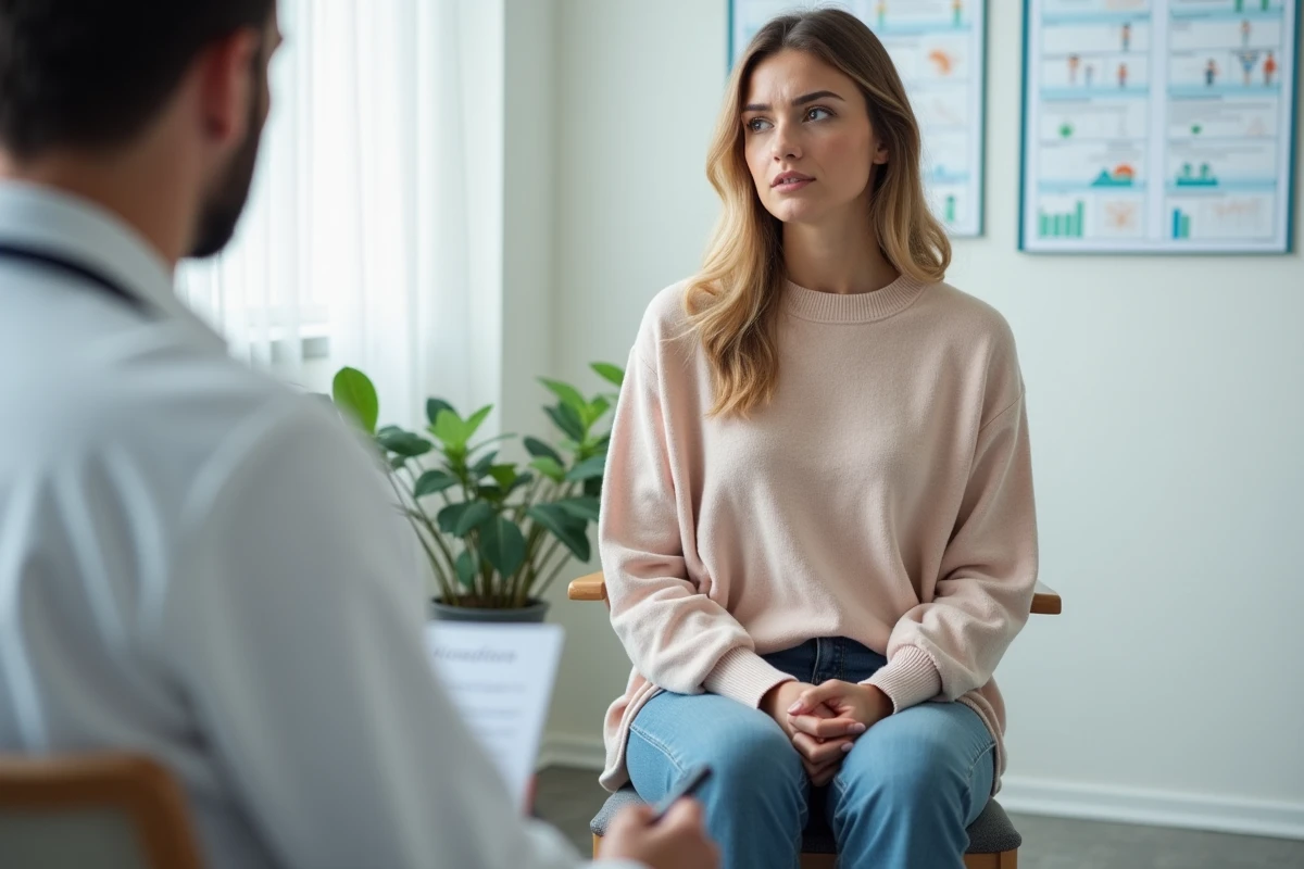 Jeune femme en consultation médicale dans un cabinet moderne