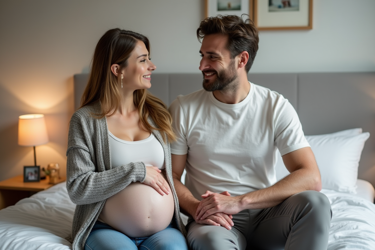 Femme enceinte avec son partenaire dans un cadre serein