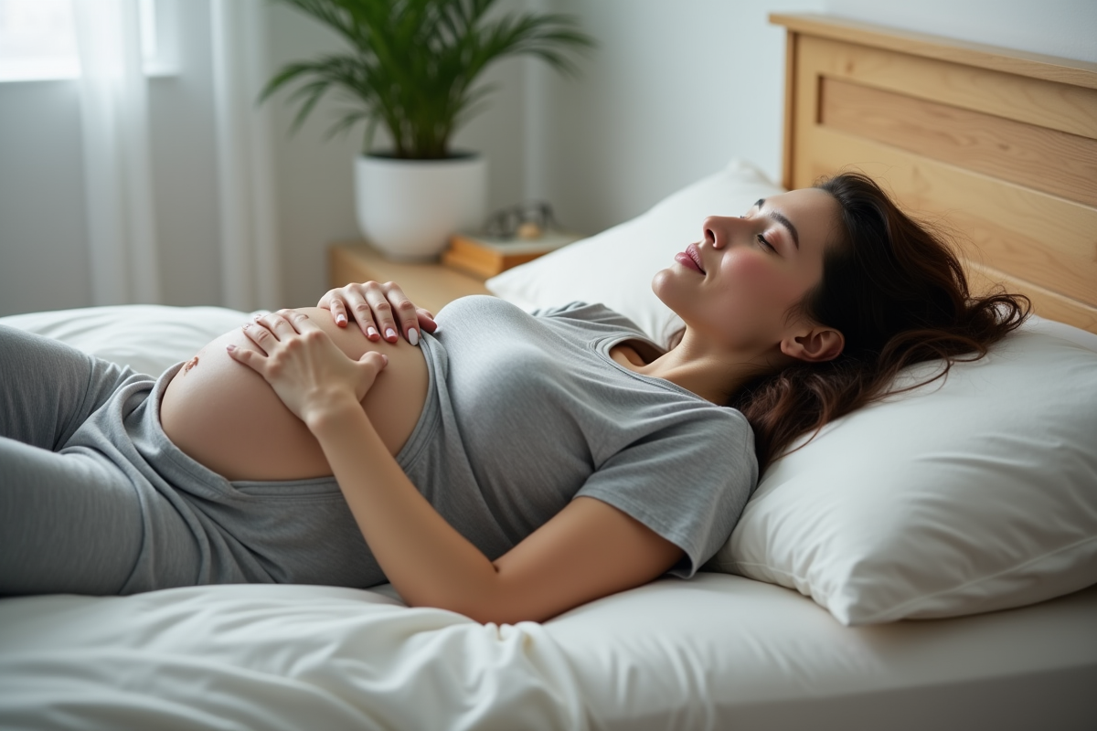 Femme enceinte dormant paisiblement dans sa chambre moderne