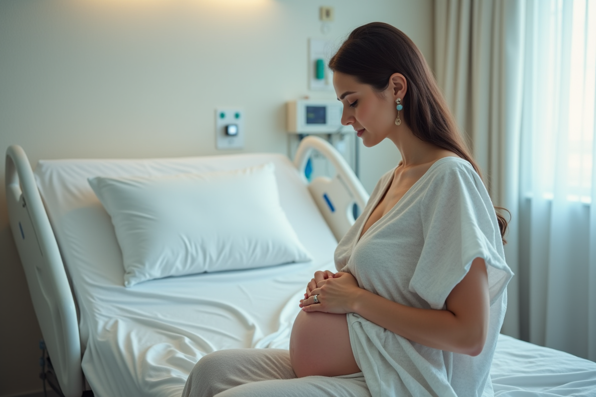 Femme enceinte dans une salle de maternité calme et lumineuse