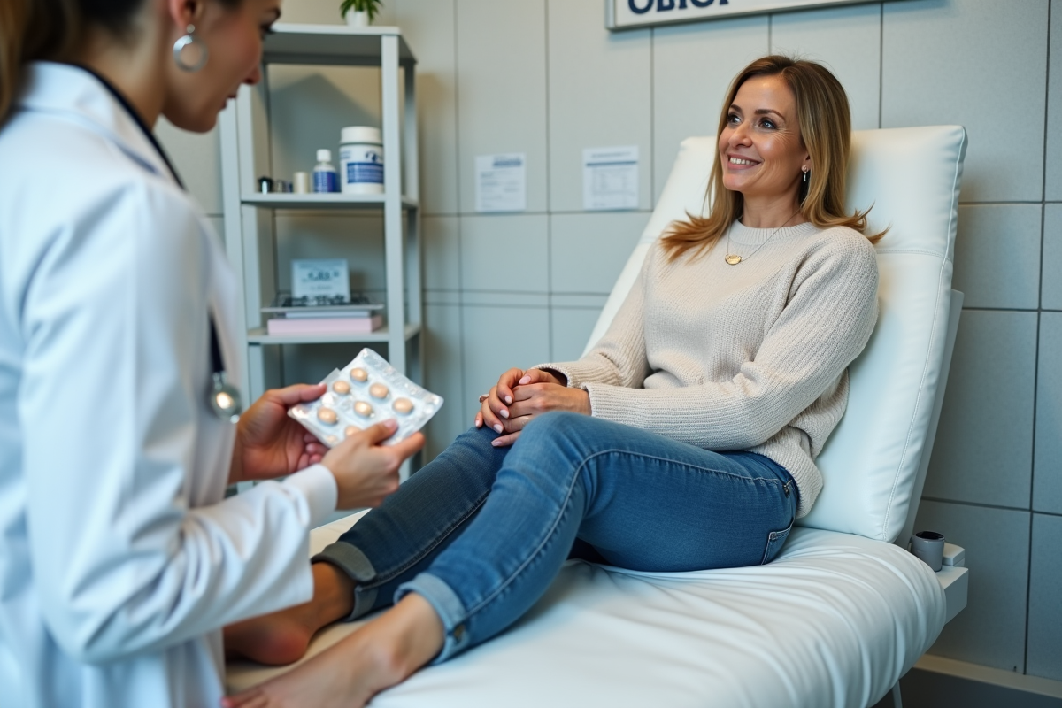 Femme en consultation médicale avec docteur pour traitement antibiotique