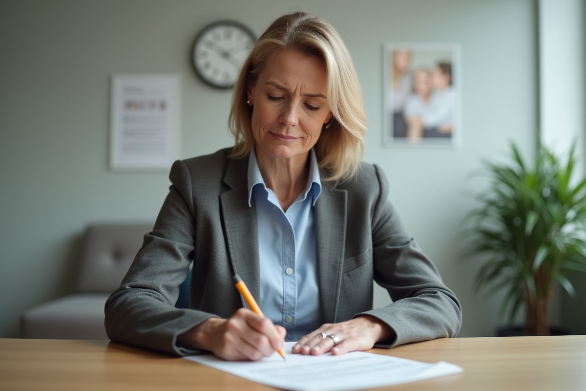 Femme d'âge moyen remplissant un questionnaire palliative
