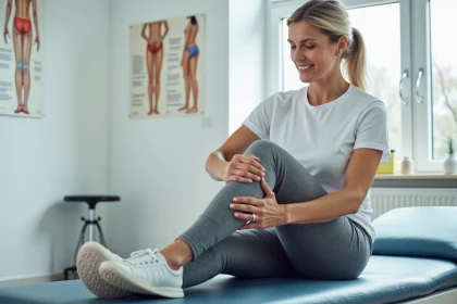 Femme en rééducation du genou dans une clinique moderne