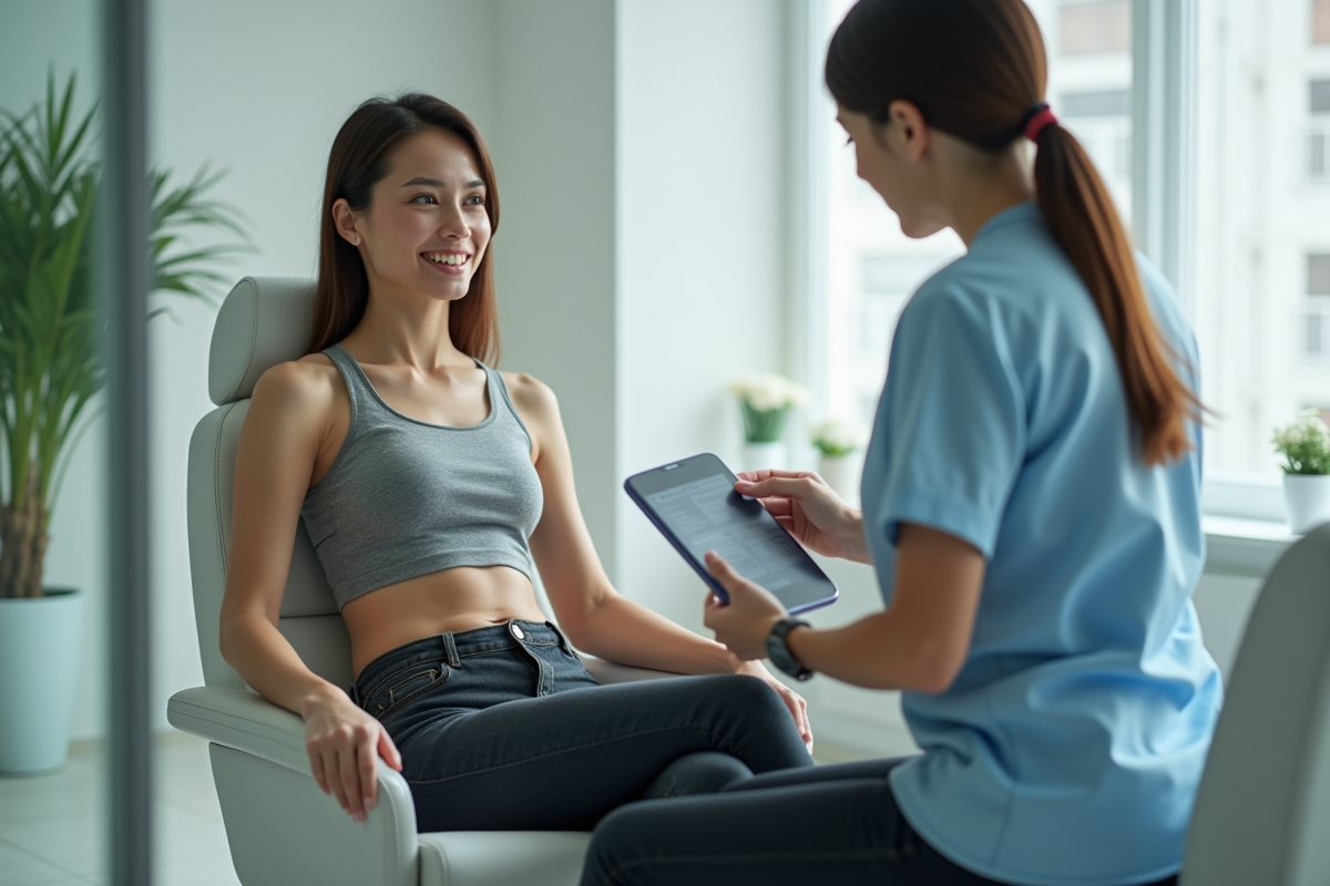 Femme assise dans une salle médicale moderne en consultation