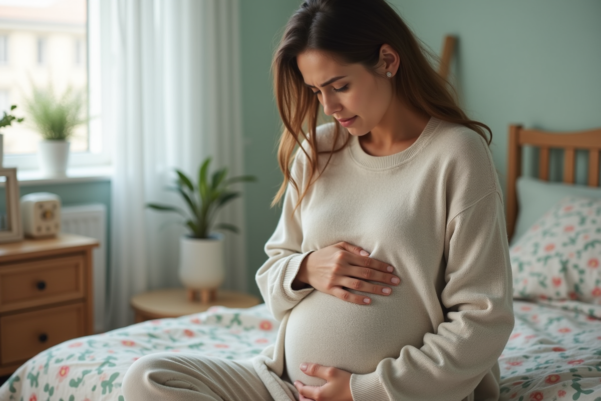 Femme assise sur le lit en pensant à son bien-être