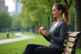Femme en tenue sportive dans un parc urbain en pause
