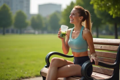 Jeune femme sportive se repose après course en ville