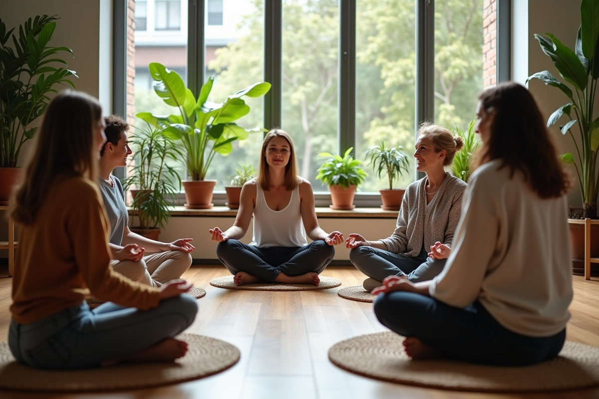 Groupe de personnes lors d un atelier de therapie holistique