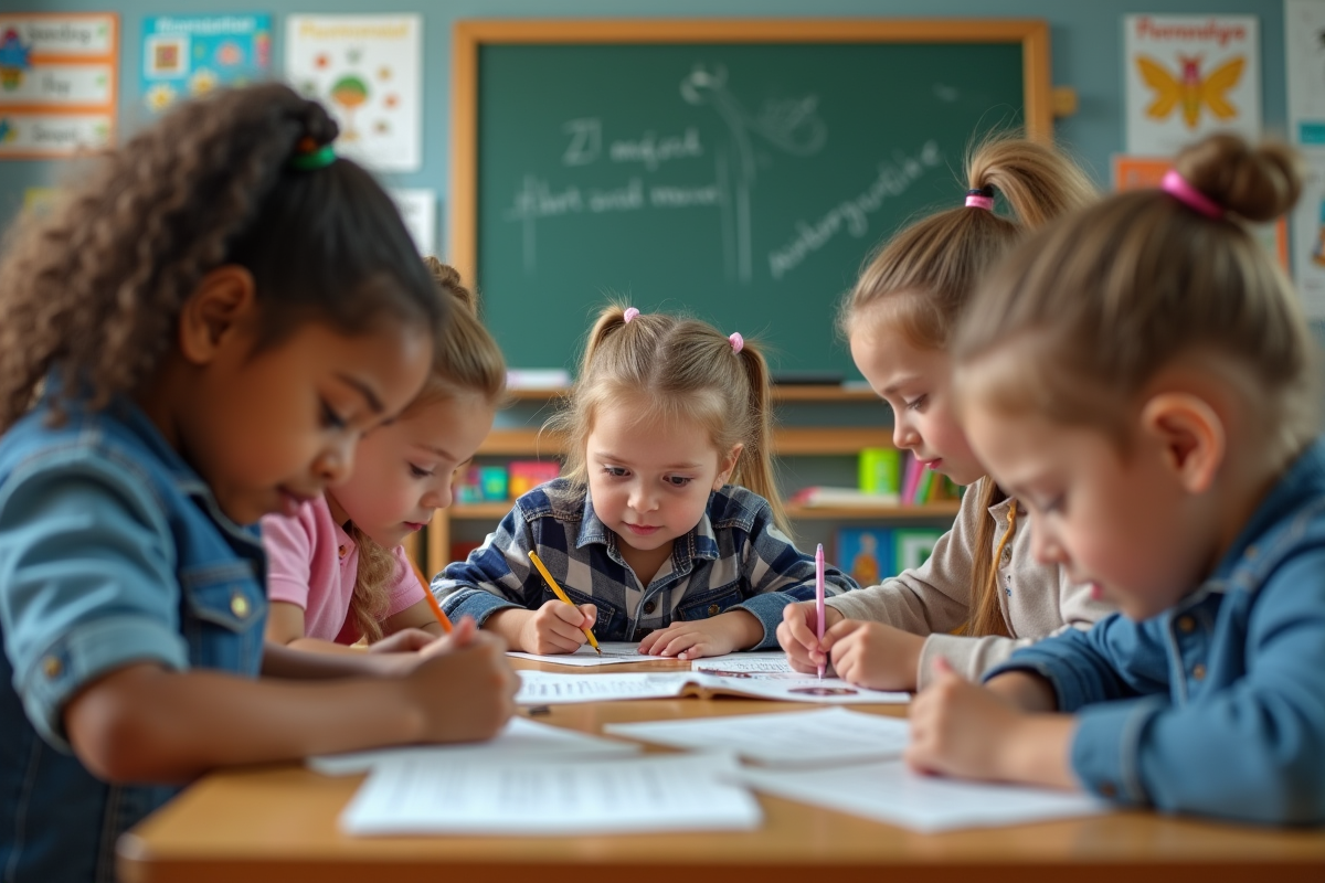 Groupe d'enfants d'école primaire en classe