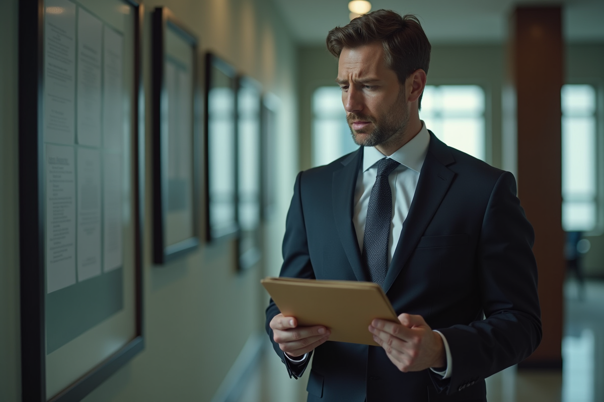 Homme d affaires en costume dans un couloir de bureau