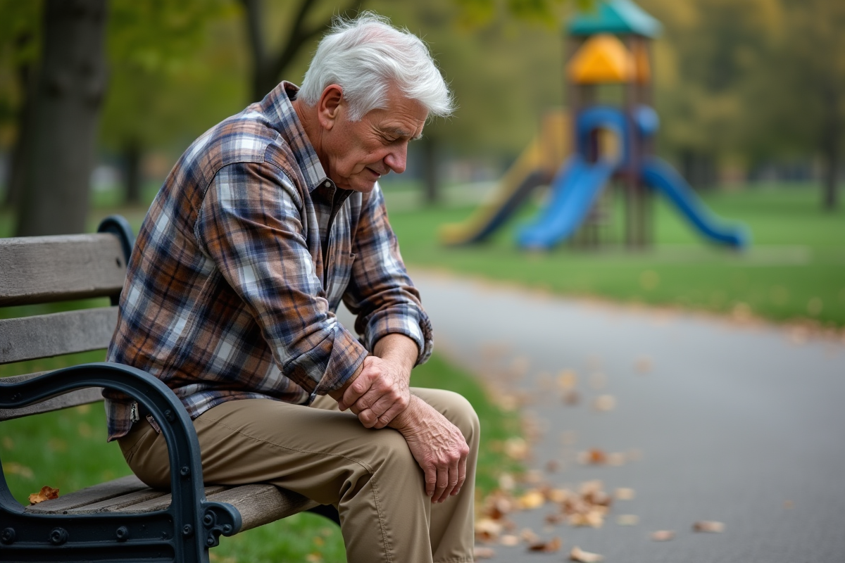Homme âgé assis sur un banc dans un parc