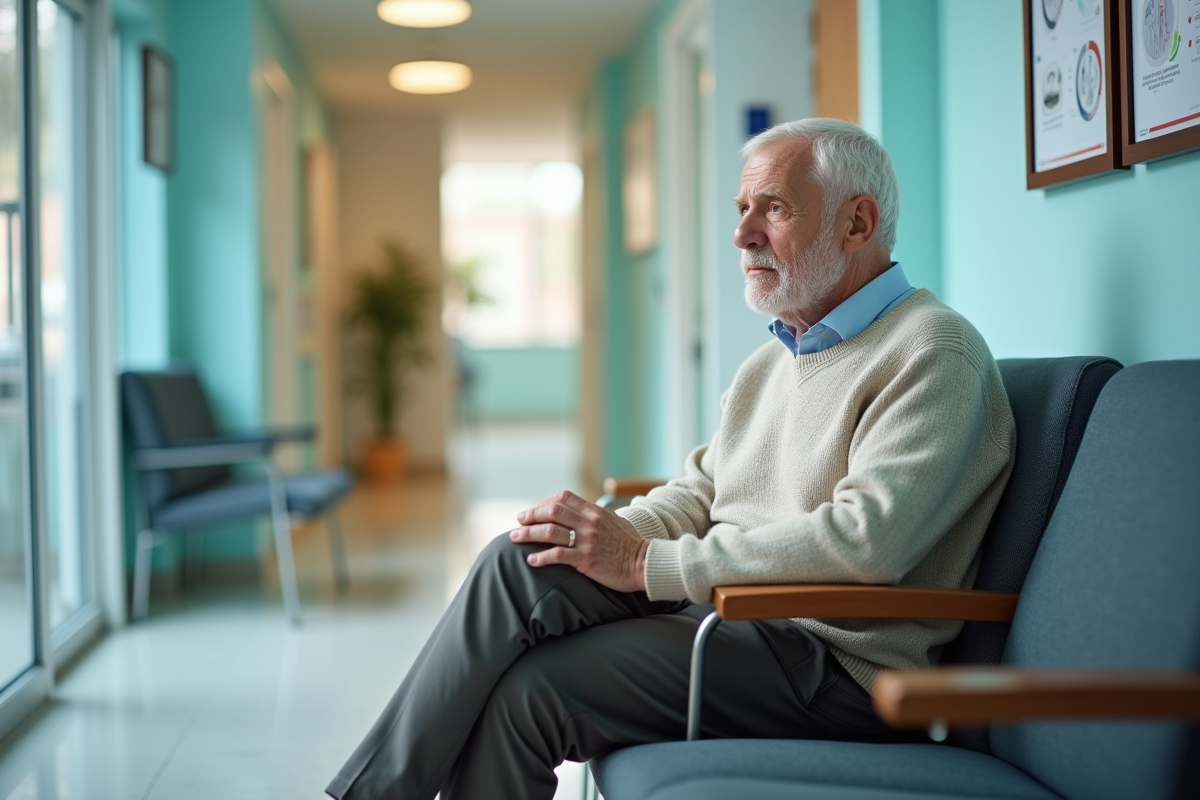 Homme âgé assis dans une salle d