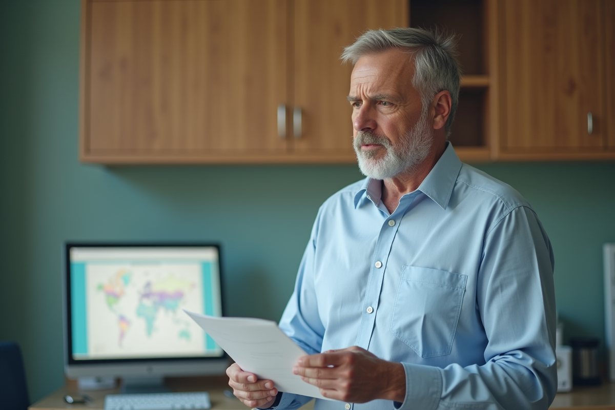 Homme discutant avec un médecin dans un bureau organisé
