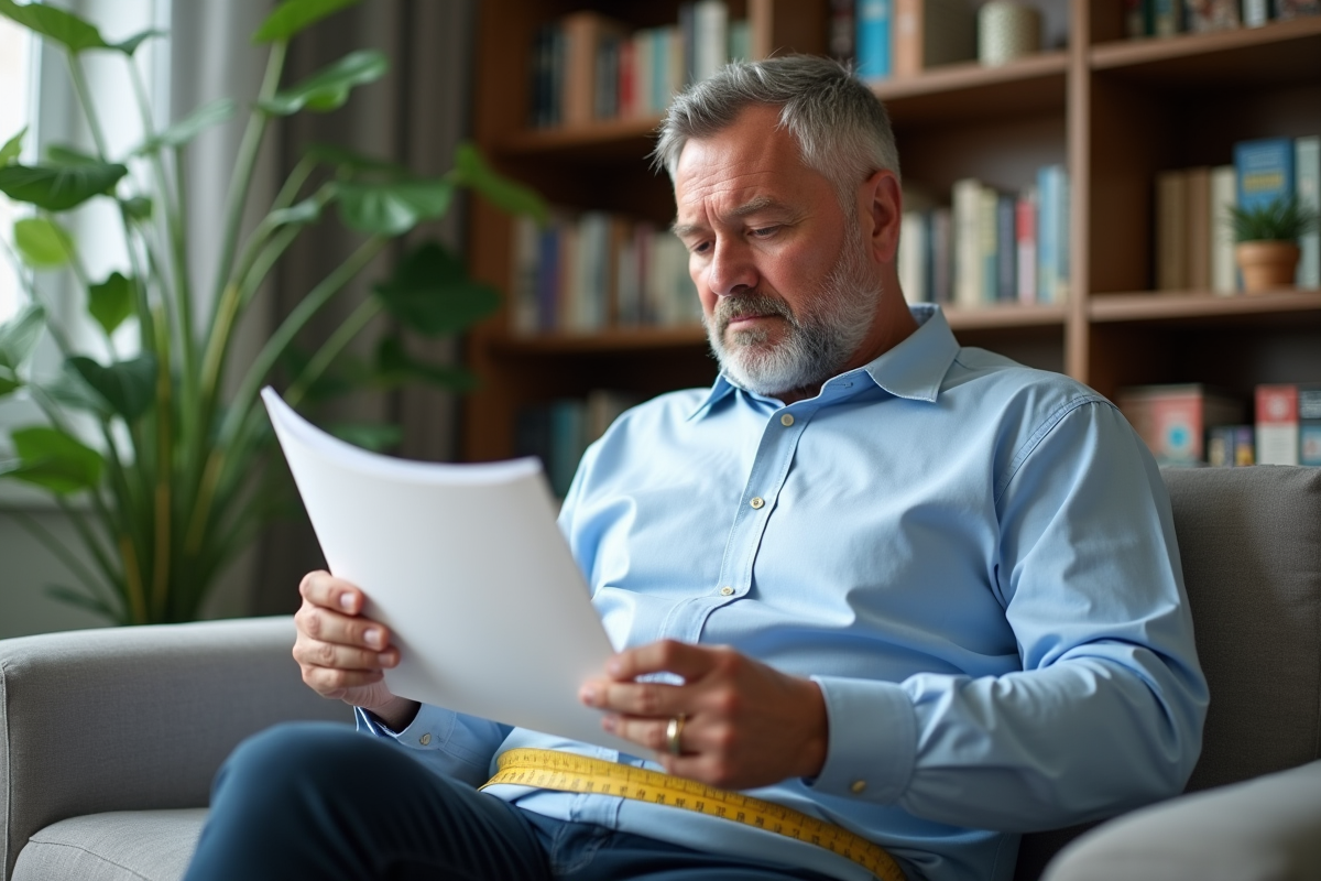 Homme lisant un guide sur le drainage lymphatique à la maison