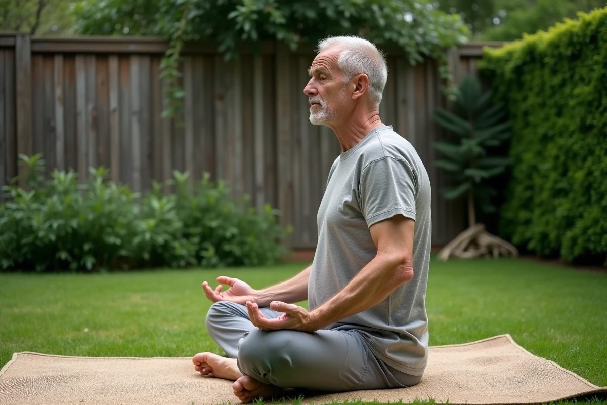 Homme en lotus ressentant une douleur au dos en extérieur