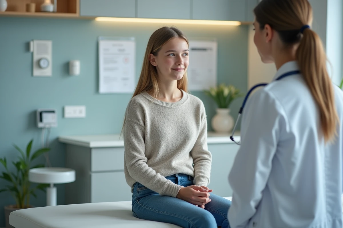 Jeune fille assise calmement chez le médecin