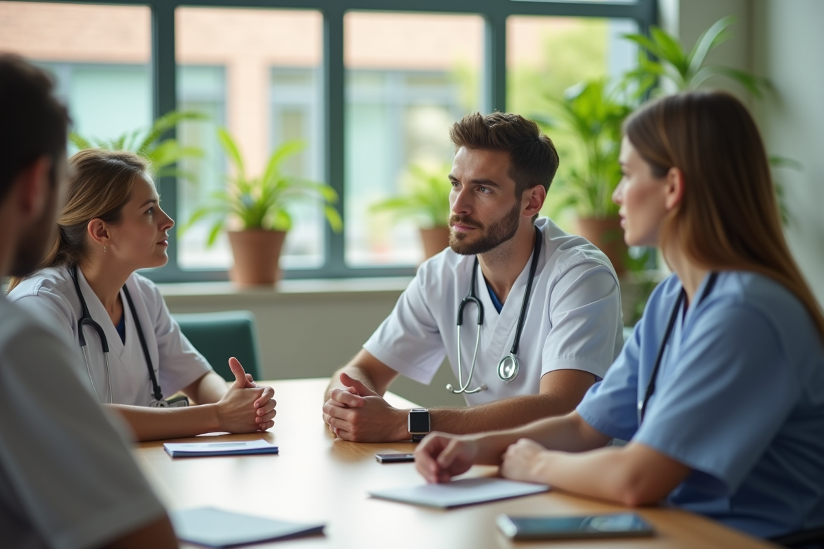 Jeune infirmier écoutant lors d
