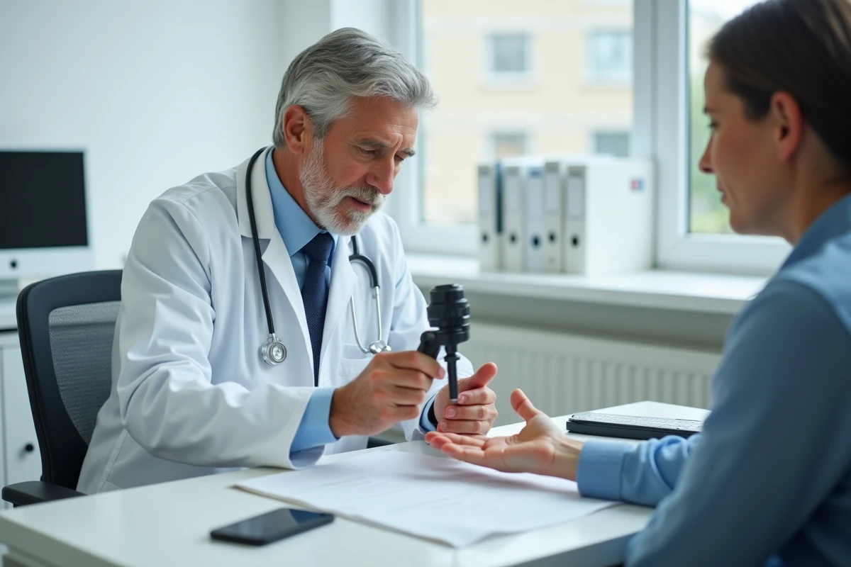Médecin examinant la main gauche d'un patient pour diagnostiquer la cause de démangeaisons chroniques