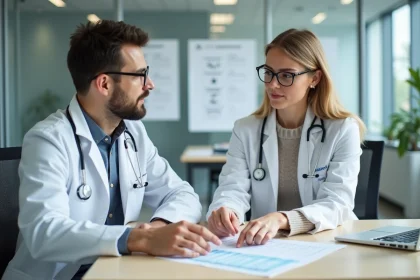 Medecin femme explique resultats hemogramme a un patient