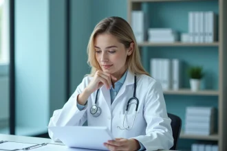 Médecin oncologue femme en consultation dans un bureau moderne