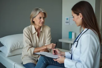 Patiente consultant son médecin pour des démangeaisons cutanées persistantes lors d'une visite médicale