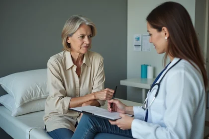 Patiente consultant son médecin pour des démangeaisons cutanées persistantes lors d'une visite médicale