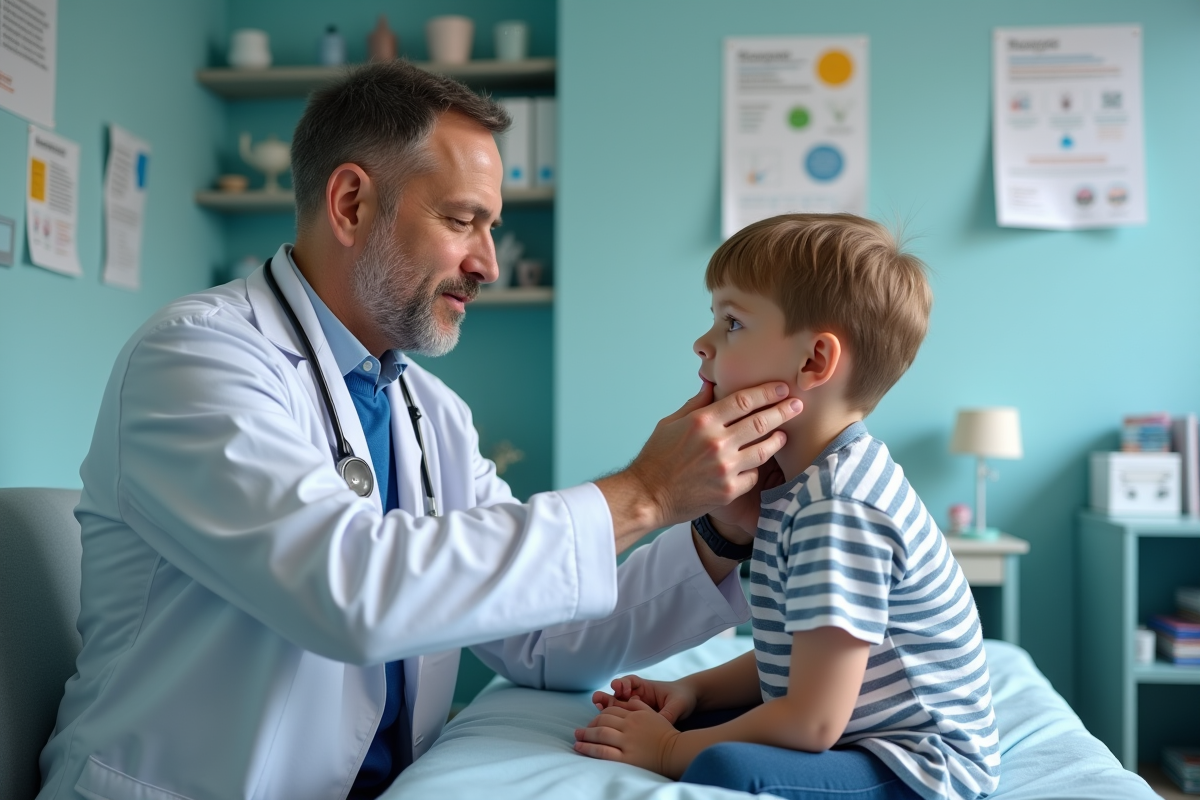Pediatre examinant un jeune garçon dans une clinique