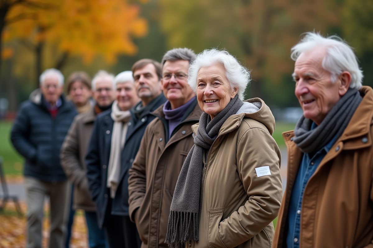 Groupe de personnes âgées recevant un vaccin en plein air