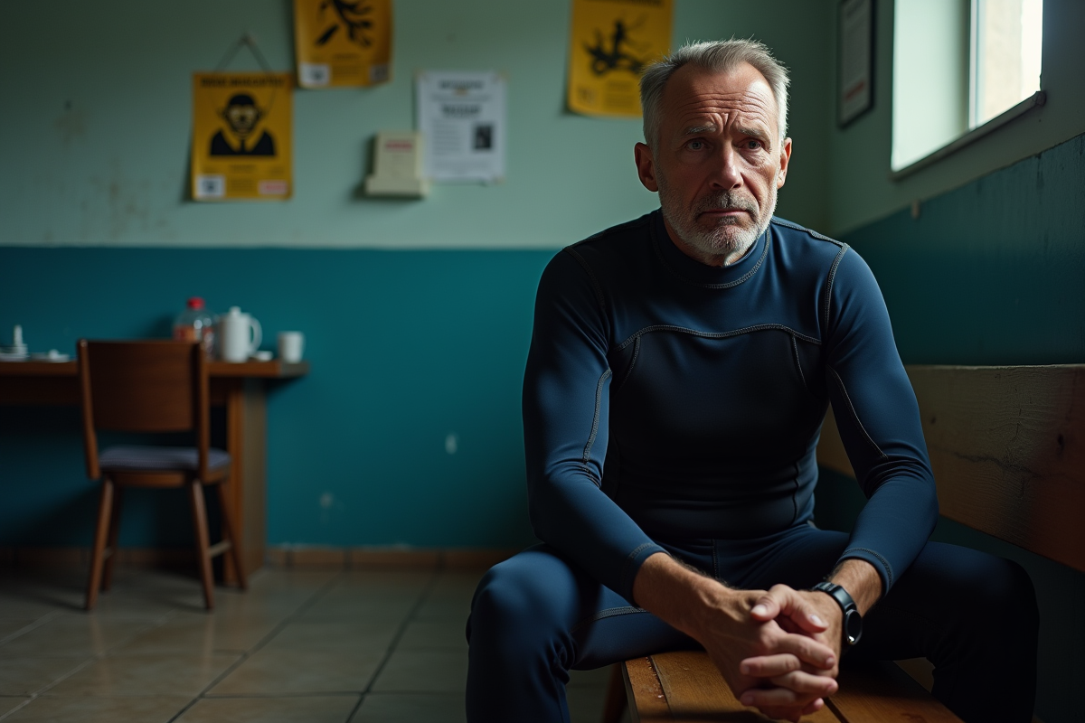 Plongeur homme en combinaison dans une salle d'attente marine