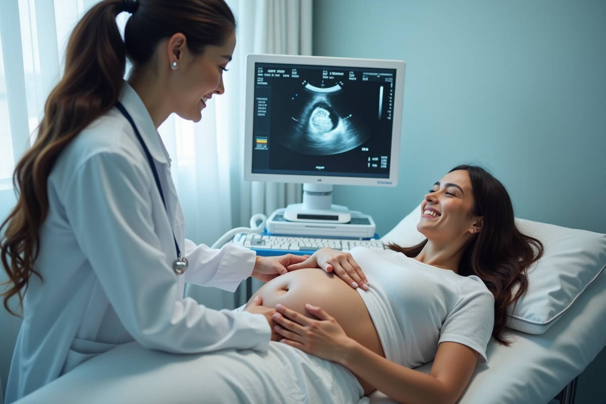 Professionnel médical réalisant une échographie à une femme enceinte