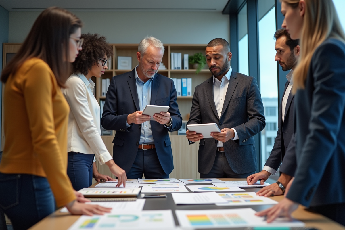 Professionnels de santé en réunion dans une salle moderne
