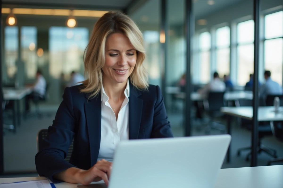 Responsable RH en entreprise consultant les documents de mutuelle santé collective sur un ordinateur portable