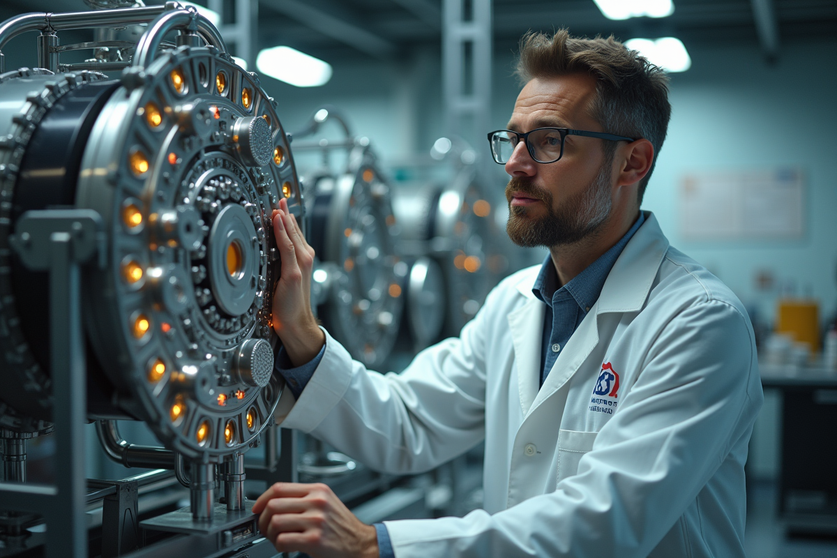 Scientifique en laboratoire avec accélérateur de particules