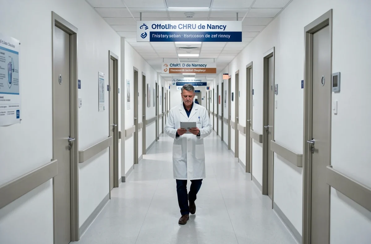 Couloir du service d'odontologie du CHRU de Nancy secteur Heydenreich avec personnel médical