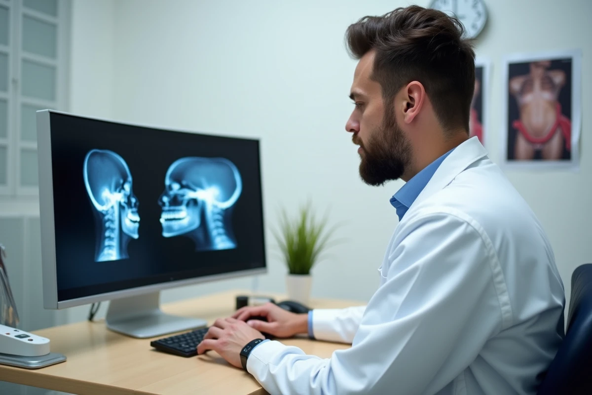 Dentiste analysant une radiographie dentaire sur ordinateur