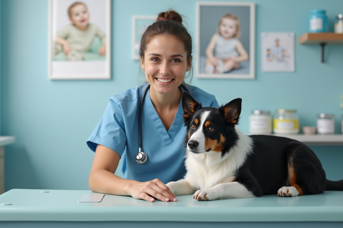 Vétérinaire examinant un jeune chien dans une clinique